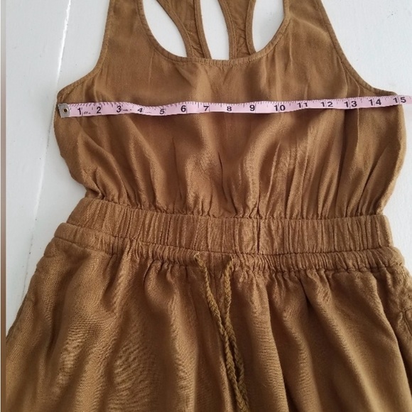 Free People Brown Tall linen blend Jumpsuit tie waist long cargo pants - Rare!! - Picture 3 of 5